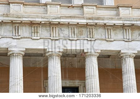 Closeup view of Greek parliament in Athens Greece.
