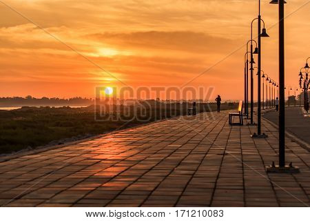 Morning at a park near the Khong river in Bueng Kan district Thailand.
