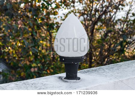 Closeup To Bud Lotus Shaped Outdoor Lamp In Garden