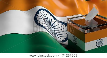 Ballot Box On India Flag Background, 3D Illustration