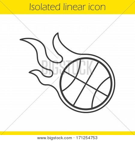 Burning basketball ball linear icon. Thin line illustration. Contour symbol. Vector isolated outline drawing