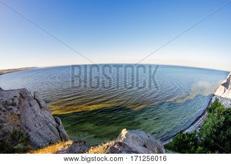 Beautiful landscape from river Volga with cliff