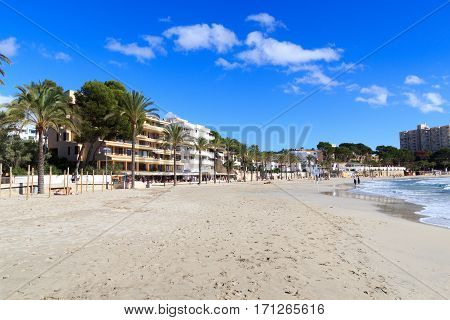 Peguera Beach Panorama And Mediterranean Sea On Majorca, Spain