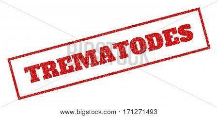 Red Rubber Seal Stamp With Trematodes Text. Glyph Message Inside Rectangular Frame. Grunge Design An