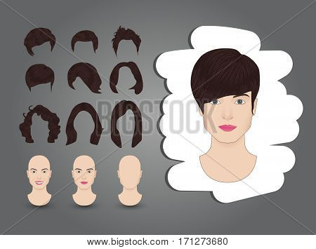 vector illustration hairstyles for women set brown