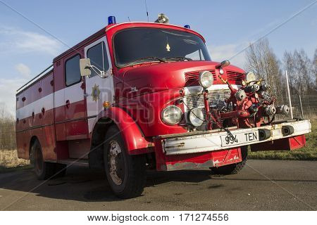 VALGA, ESTONIA - MARCH 5, 2015: Vintage firefighter engine from Mercedes Benz in Estonia