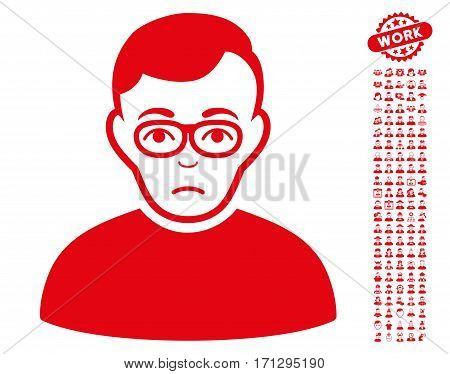 Downer pictograph with bonus people design elements. Vector illustration style is flat iconic red symbols on white background.