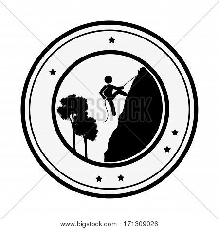 circular border with silhouette lanscape and rock-climber vector illustration