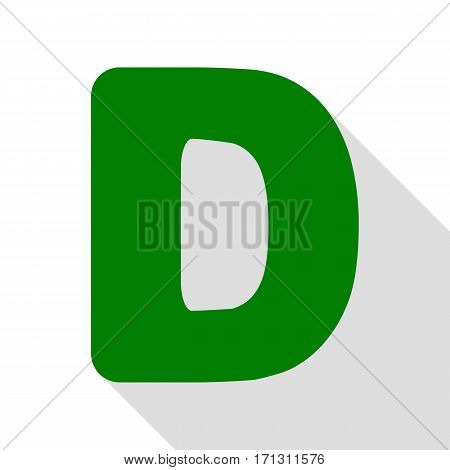 Letter D sign design template element. Green icon with flat style shadow path.