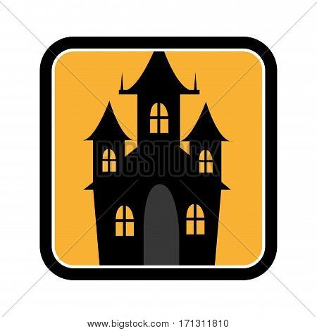 square frame of halloween with scary casttle vector illustration