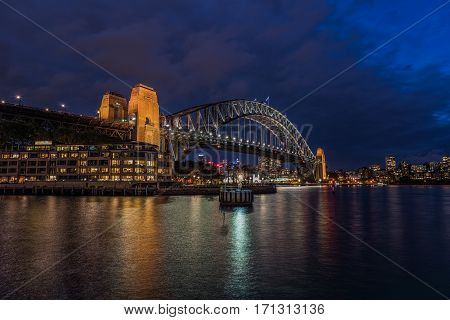 Sydney Harbour at night viewed from Milsons Point in North Sydney Australia. FEB 15,2017 Sydney Harbour is a beautiful meandering waterway, famous around the world.