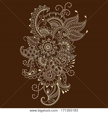 Henna tattoo flower template. Mehndi style. Set of ornamental patterns in the oriental style.