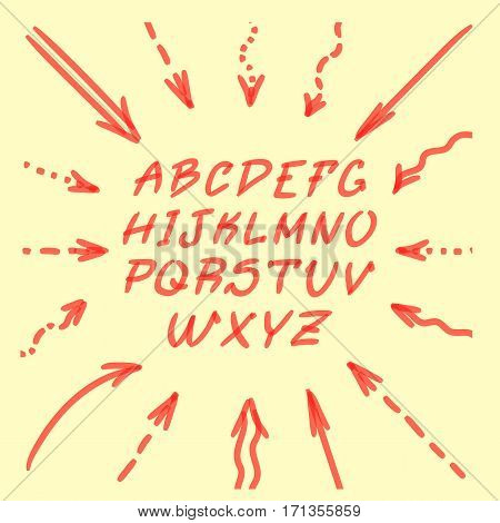 Marker Hand Written Doodle Arrows, Letters Vector illustration