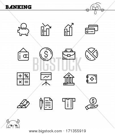 Banking flat icon set. Collection of high quality outline symbols for web design, mobile app. Banking vector thin line icons or logos.