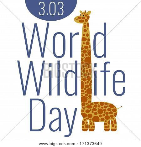 World wildlife day poster with funny cartoon giraffe
