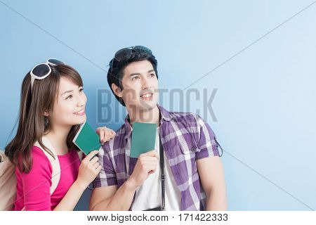 young couple go to travel and take passport