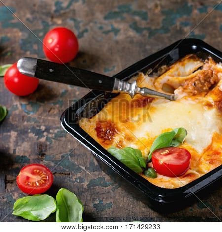 Lasagna In Plastic Box