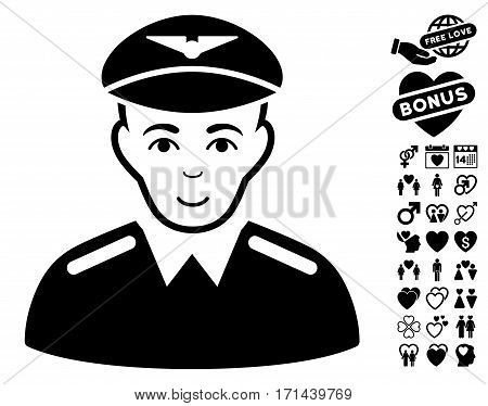 Aviator icon with bonus passion pictograph collection. Vector illustration style is flat iconic black symbols on white background.