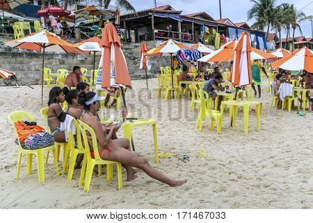 People Enjoy The Fast Food Restaurant At The Frances Beach In Maceio