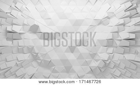 White polygonal triangle geometric texture. 3D rendering background.
