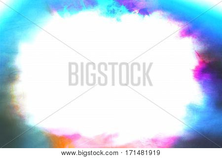 Gradient deliquescent colorful azure blue vignette frame and white copyspace