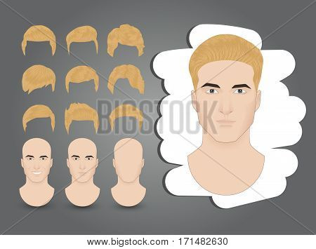a set of men's hairstyles blond on a gray background