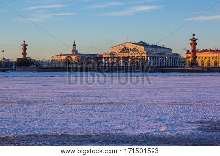 The view on the Strelka of Vasilievsky island, St. Petersburg, Russia