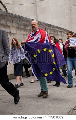 LONDON - July 2nd: Protesters at the march for europe protest on July the 2nd 2016 in London england uk. An estimated 35 thousand attended the march.