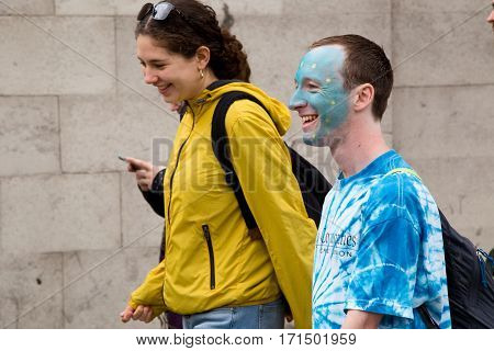 LONDON - July 2nd: Protesters at the march for europe protest on July the 2nd 2016 in London england uk. An estimated 35 thousand attended the march.