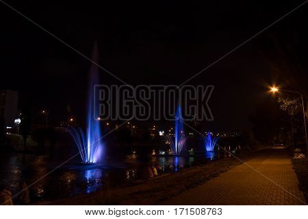 Light and music fountain at Rusanovka. Kiev. Ukraine