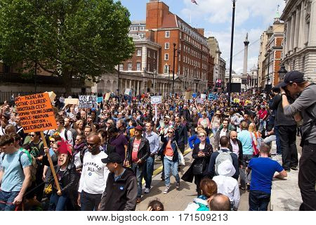LONDON - July 2nd: Protesters at the march for europe protest on July the 2nd 2016 in London england uk. An estimated 35 thousand attended the march.