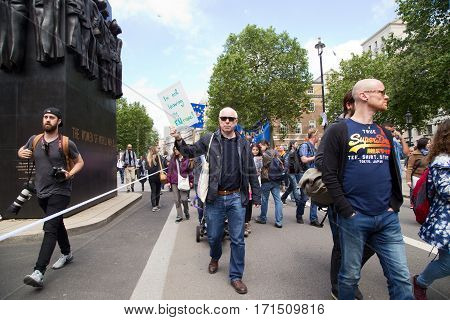 LONDON - July 2nd: Protesters at the march for europe protest on July the 2nd 2016 in London england uk. An estimated 35 thousand attended the march.
