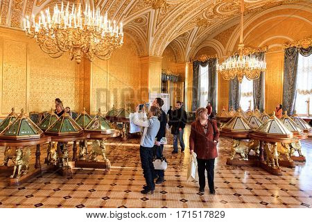 SAINT PETERSBURG, RUSSIA - JAN 08, 2016: Interior of the State Hermitage, a museum of art and culture in Saint Petersburg, Russia. It was founded in 1764 by Catherine the Great
