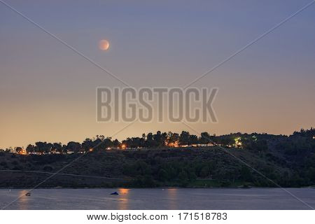 Red moon at Frank G. Bonelli Regional Park Los Angeles County California