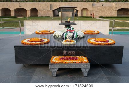 DELHI, INDIA - FEBRUARY 13: Rajghat, New Delhi. Memorial at Mahatma Gandhis body cremation place, Delhi, India on February 13, 2016.