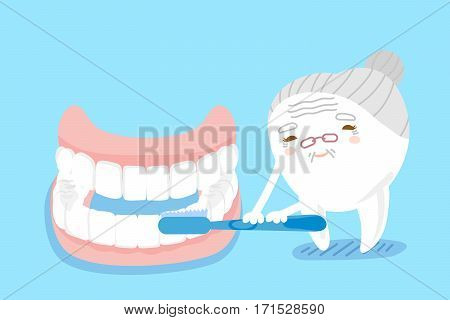 cute cartoon old tooth brush with false tooth