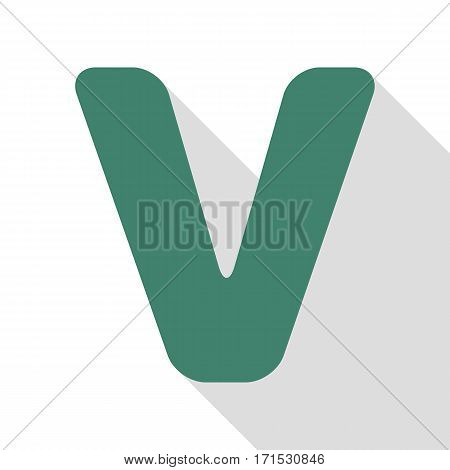 Letter V sign design template element. Veridian icon with flat style shadow path.