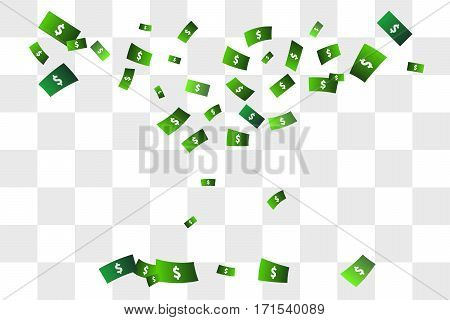 Confetti of dollars. Rain of money. Vector illustration.