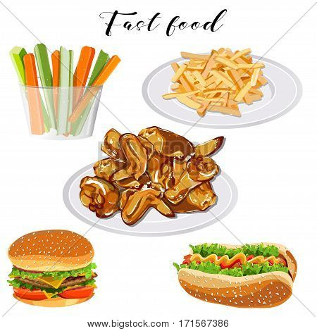 Fast food set on a white background. Vector eps