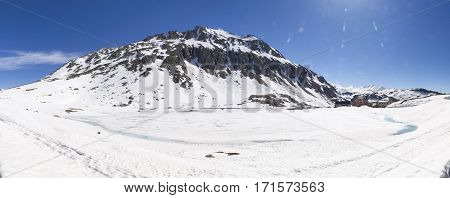 Gotthardpass, View Of The Frozen Lake To The Gotthard Pass
