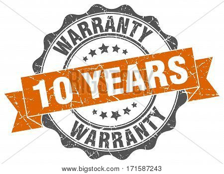 10 years warranty. stamp. sign. seal. round. retro. ribbon