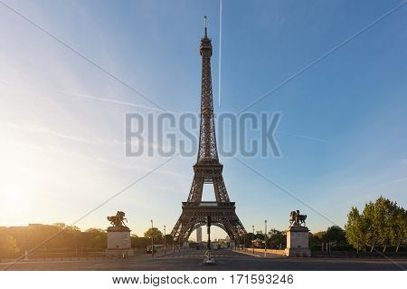 Eiffel tower at Paris from the river Seine in morning. Paris France.