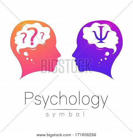 Modern head sign of Psychology. Profile Human. Letter Psi. Creative style. Symbol in vector. Design concept. Brand company. Violet pink color isolated on white background. Icon for web.