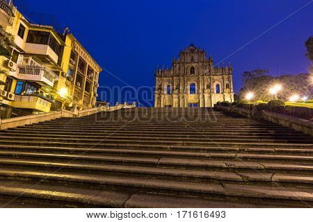 Macau Ruins of St. Paul's. Built from 1602 to 1640, one of Macau's best known landmarks. In 2005, they were officially listed as part of the Historic Centre of Macau, a UNESCO World Heritage Site. 