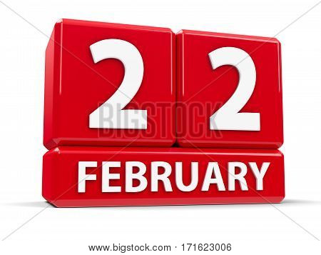 Red cubes - The Twenty Second of February - on a white table - International Day in Support of Victims of Crime three-dimensional rendering 3D illustration