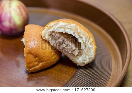 Fried dumpling with fig paste -  close up