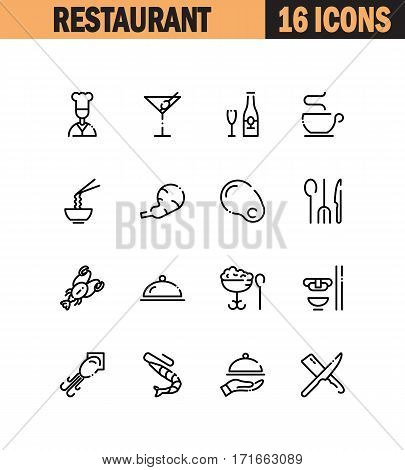 Restaurant flat icon set. Collection of high quality outline symbols for web design, mobile app. Restaurant vector thin line icons or logo.