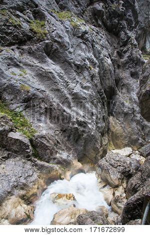 Walking thorugh the Hoellental at the Zugspitze in Germany