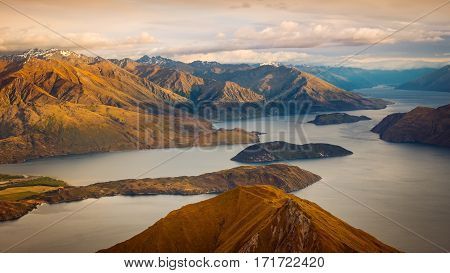 Beautiful Sunrise Landscape View From Roy's Peak, New Zealand