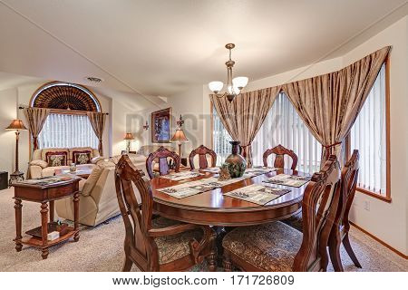 Beautiful Formal Dining And Living Room Interior. Northwest, Usa